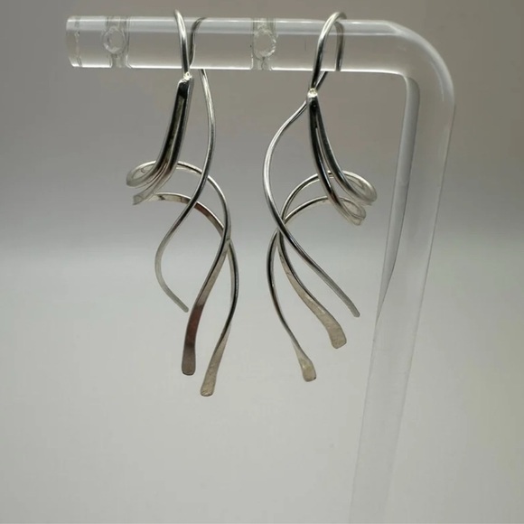 Modern Sculptural Silver Spiral Dangle Earrings- Lightweight Statement Pre-owned - Picture 9 of 11